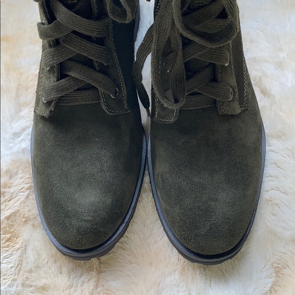 Hermilla Dark Green Combat Boots Size 7.5 – Suede & Canvas Lace-Up Ankle Boot - Picture 14 of 14
